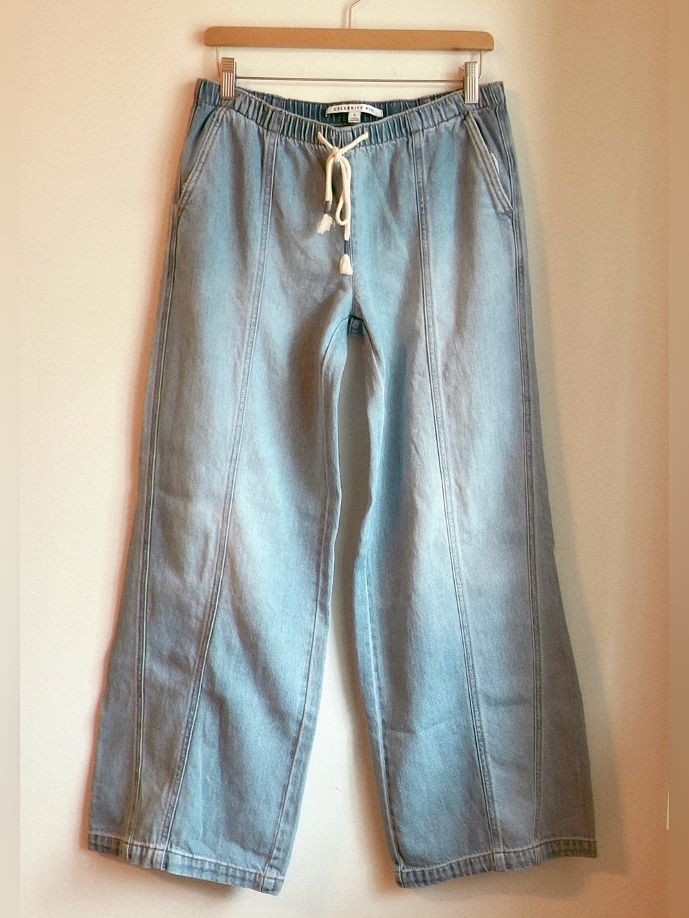 Celebrity-Pink Pull-On High-Rise Wide-Leg Jeans Elastic Small - Picture 2 of 10